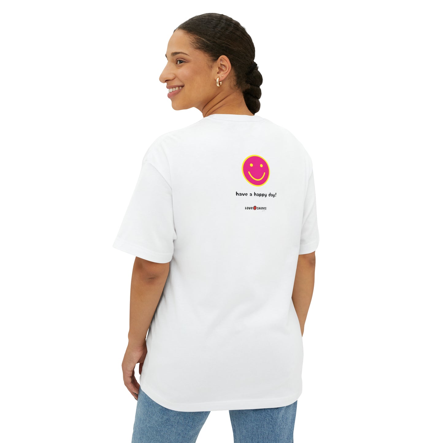 Smiley Face Unisex Oversized Boxy Tee - White