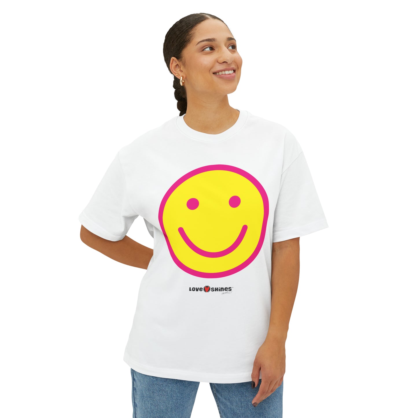 Smiley Face Unisex Oversized Boxy Tee - White