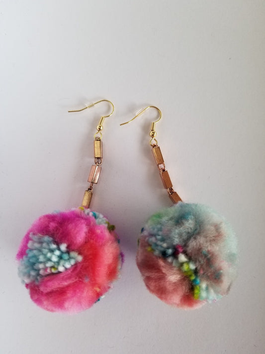 Pom Pom Earrings with Large Box Chain