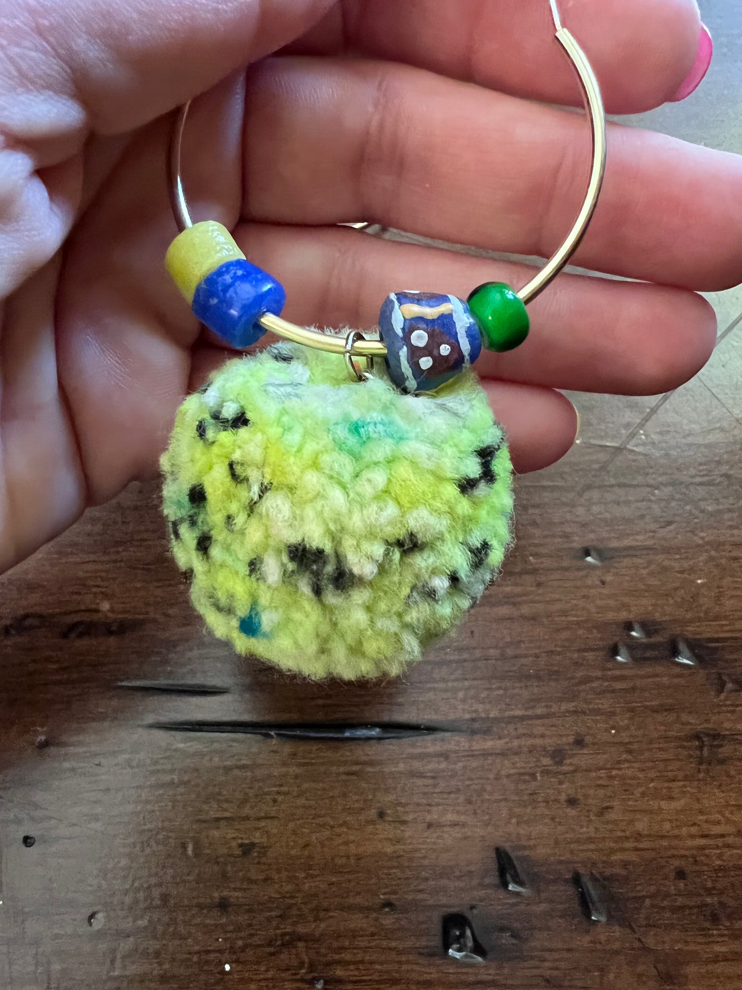 Pom Pom Earrings on Large Gold Hoops