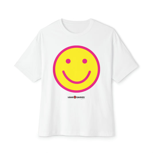 Smiley Face Unisex Oversized Boxy Tee - White