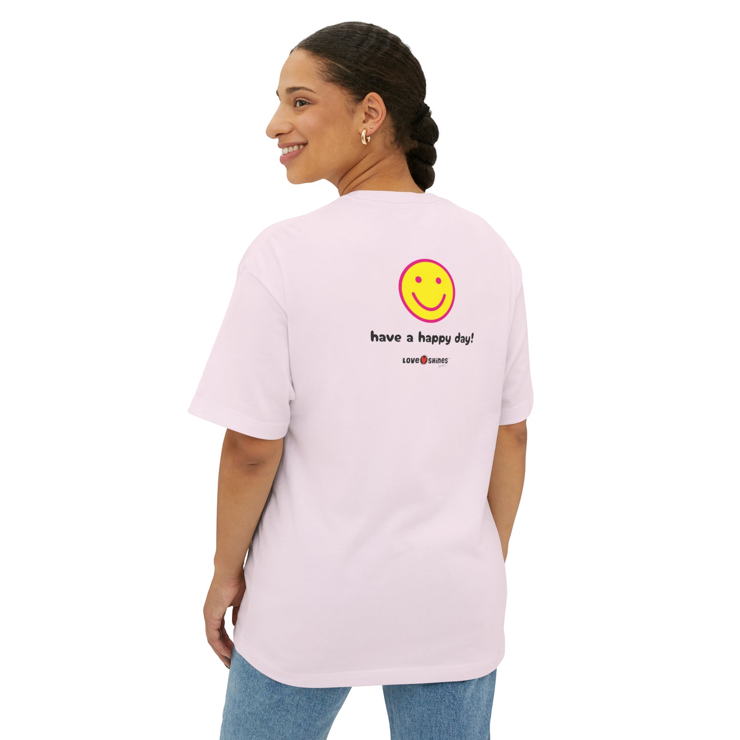 Smiley Face Unisex Oversized Boxy Tee - Pink