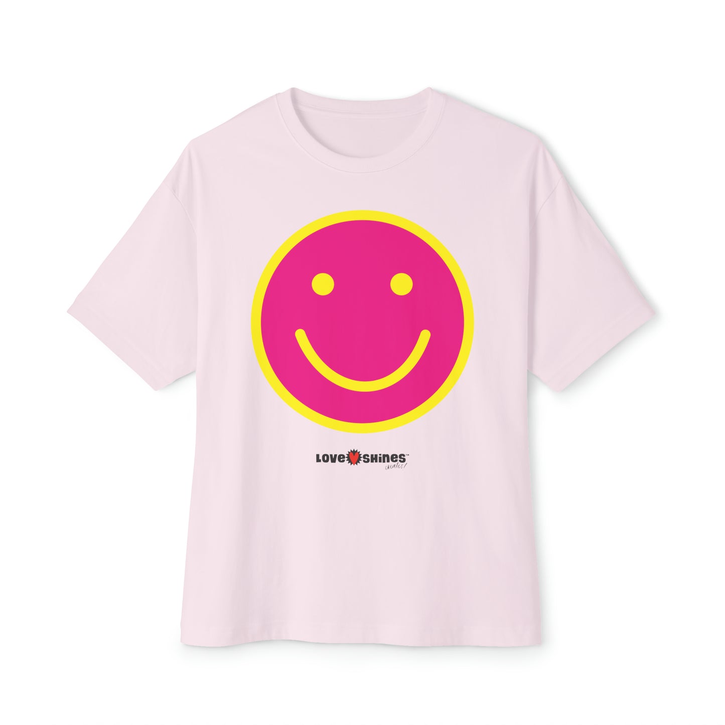 Smiley Face Unisex Oversized Boxy Tee - Pink